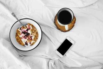Breakfast in bed top view