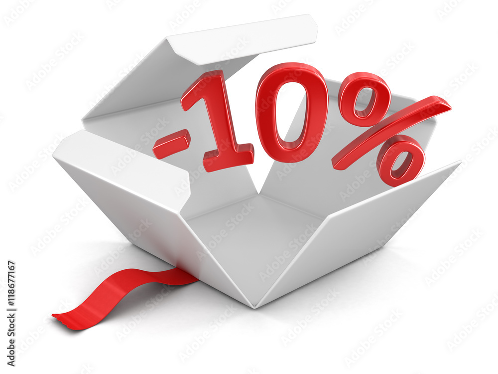 Poster open package with -10%. image with clipping path