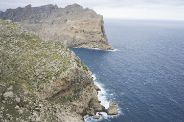 Cape formentor on the island of Majorca in Spain. Cliffs along t