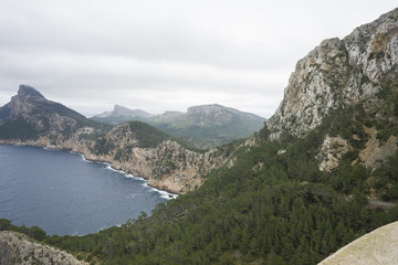 Cape formentor on the island of Majorca in Spain. Cliffs along t