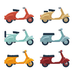 vintage scooter set vector illustration isolated