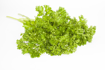 Fresh organic parsley on white. Selective focus