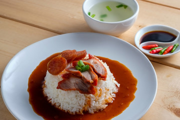 Red pork and Rice , thai food