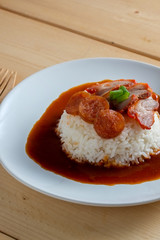 Red pork and Rice , thai food
