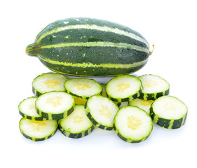 Cantaloupe melon (Cucumis melon) young on white background.