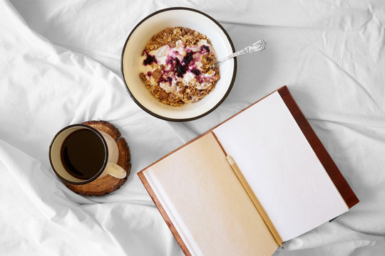 Breakfast in bed top view