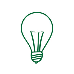 Obraz premium Lightbulb icon. Green light bulb sign, isolated on white background. Symbol of idea, innovation, creative concept, energy. Doodle drawing style. Vector illustration