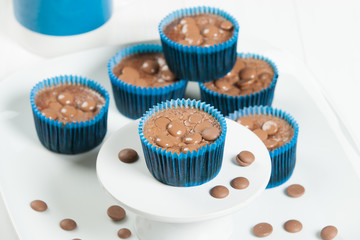 Homemade Chocolate Cheesecakes In Blue Paper Cases. Chocolate Ch
