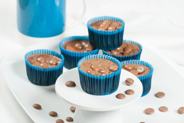 Homemade Chocolate Cheesecakes In Blue Paper Cases. Chocolate Ch