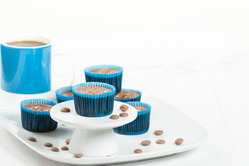 Homemade Chocolate Cheesecakes In Blue Paper Cases. Chocolate Ch
