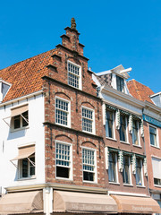 Top gables of old houses on Spaarne street in Haarlem, Holland, Netherlands