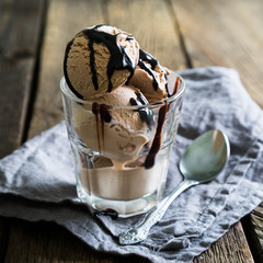 Chocolate ice cream in a glass