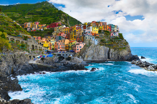 Village of Manarola, on the Cinque Terre coast of Italy, june 20