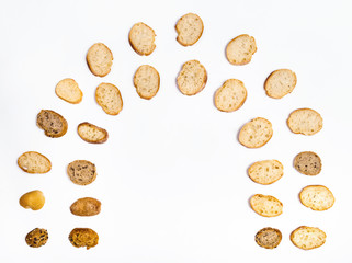many sliced bread baguettes in arch shape