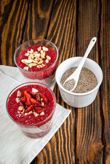 Chia pudding on a table. Selective focus.