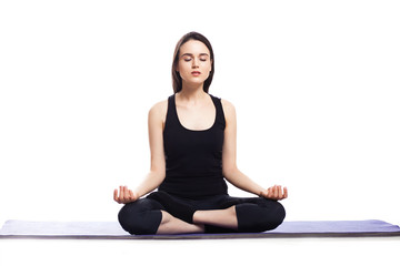 Fototapeta premium Girl is engaged in yoga on a white background, concept of health