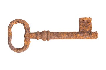 Obraz premium Old rusty key on a white background
