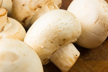 champignons on wooden background