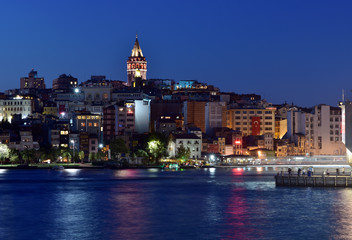 Fototapeta na wymiar Karakoy district and the Galata Tower at night, Istanbul
