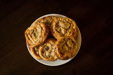 Swiss chocolate chips cookies arranged on a table