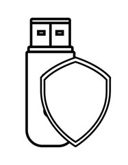 shield usb cyber security system technology icon. Silhouette isolated and flat design. Vector illustration