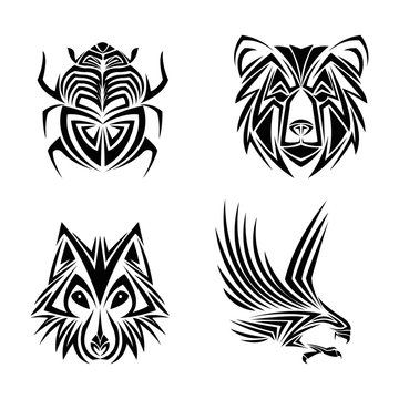 eagle wolf bear bug tattoo animal draw abstract icon. flat and isolated design. Vector illustration