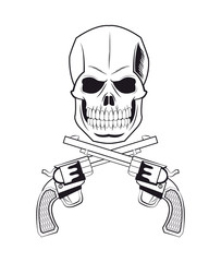 skull gun tattoo face gothic death evil icon. flat and isolated design. Vector illustration