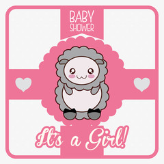 Naklejka premium sheep cute animal cartoon baby shower card icon. Colorful and flat design. Vector illustration