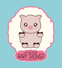 pig cute animal cartoon baby shower card icon. Colorful and flat design. Vector illustration