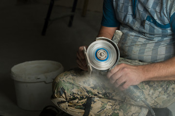 cutting tiles, tiles builder hands