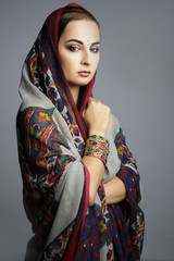 Portrait of a beautiful woman in traditional clothes of India