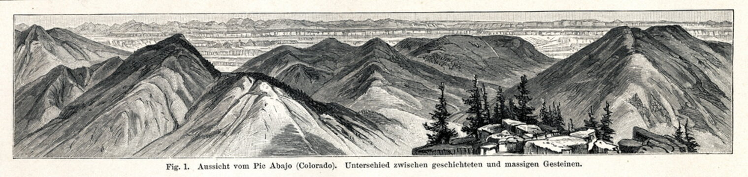 View from Abajo Peak, Colorado (from Meyers Lexikon, 1895, 7 vol.)