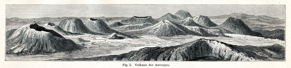 Volcanic formations of Auvergne (from Meyers Lexikon, 1895, 7 vol.) © Juulijs