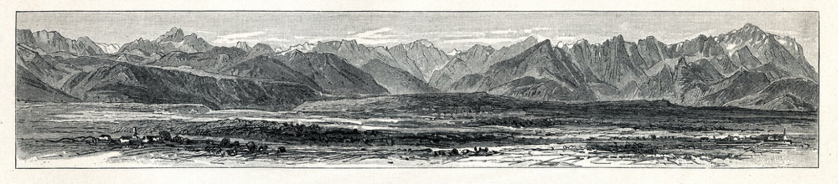 Chain mountains - Karwendel and  Wetterstein in the Northern Limestone Alps (from Meyers Lexikon, 1895, 7 vol.)