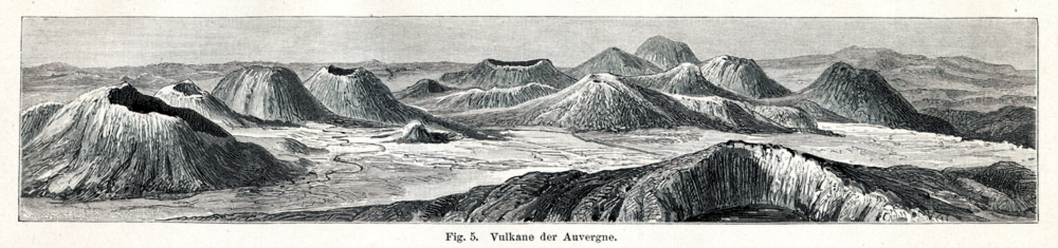 Volcanic formations of Auvergne (from Meyers Lexikon, 1895, 7 vol.)
