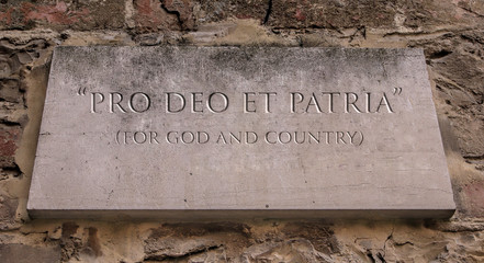 Pro deo et patria. A Latin phrase meaning For God and Country. American University’ s motto.
