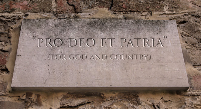 Pro deo et patria. A Latin phrase meaning For God and Country. American University&rsquo; s motto.