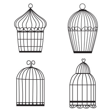 Silhouette birdcages collection set. 