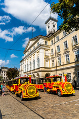 Obraz premium Lviv, Ukraine - 28 July 2016. Excursion tram