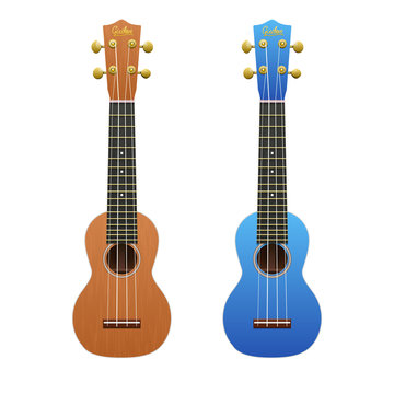 Realistic vector Ukulele guitars / isolated on white ukulele / Hawaii / Mini-guitar