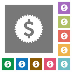 Dollar sticker square flat icons