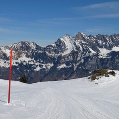 Ski slope and mountains of the Churfirsten Range