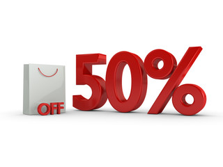 3d rendering of shopping bag and discount over white