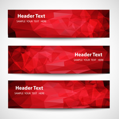 A set of modern vector banners with red polygonal background