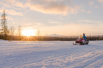 Woman Riding Snowmobile, Inspirational Scene
