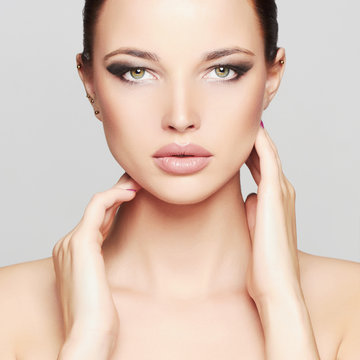 Fashion Beauty Portrait of Beautiful Girl Face. Makeup. Woman. healthy clean skin