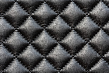 Fototapeta premium black leather texture, sewn stitches, macro