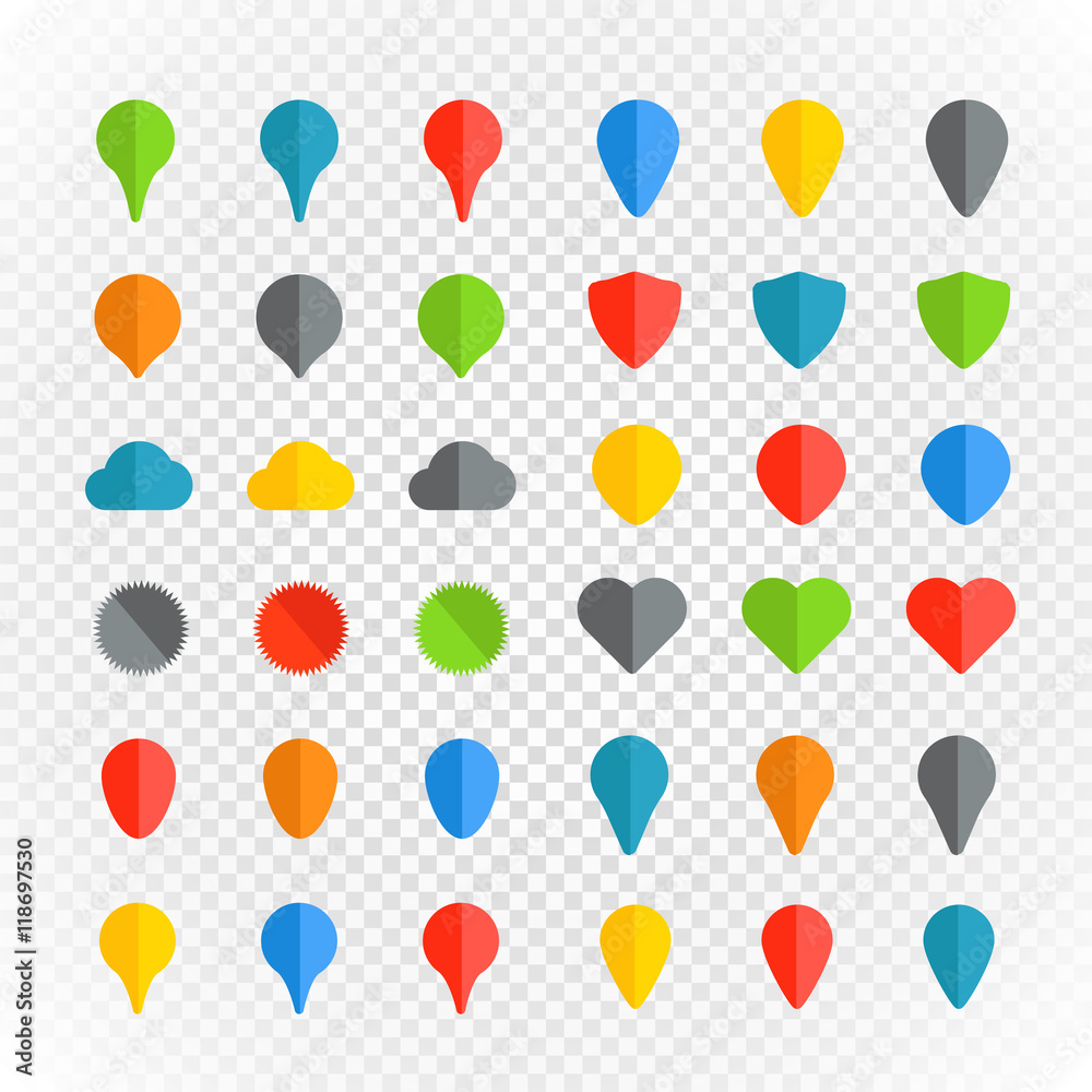 Poster Navigation pins color collection on transparent background
