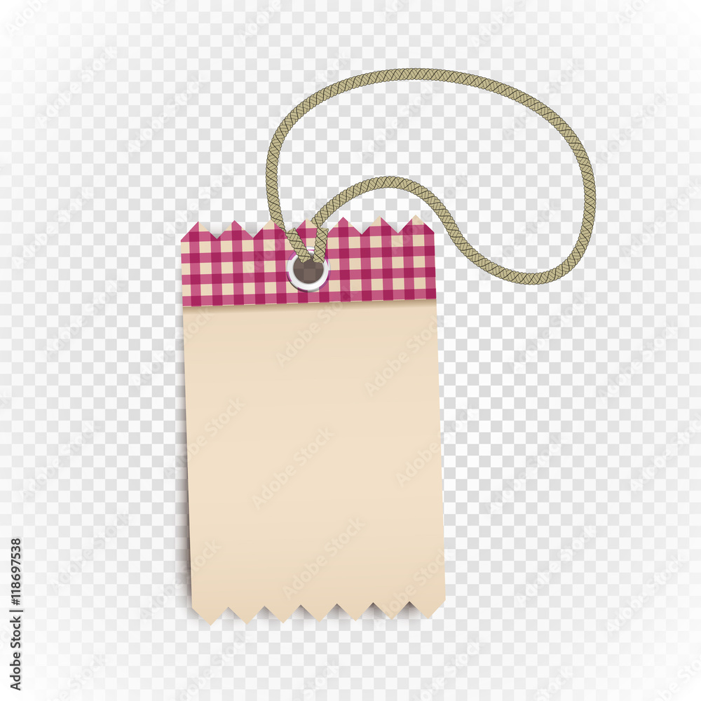 Poster checkered shopping tag with rope on transparent background. retr