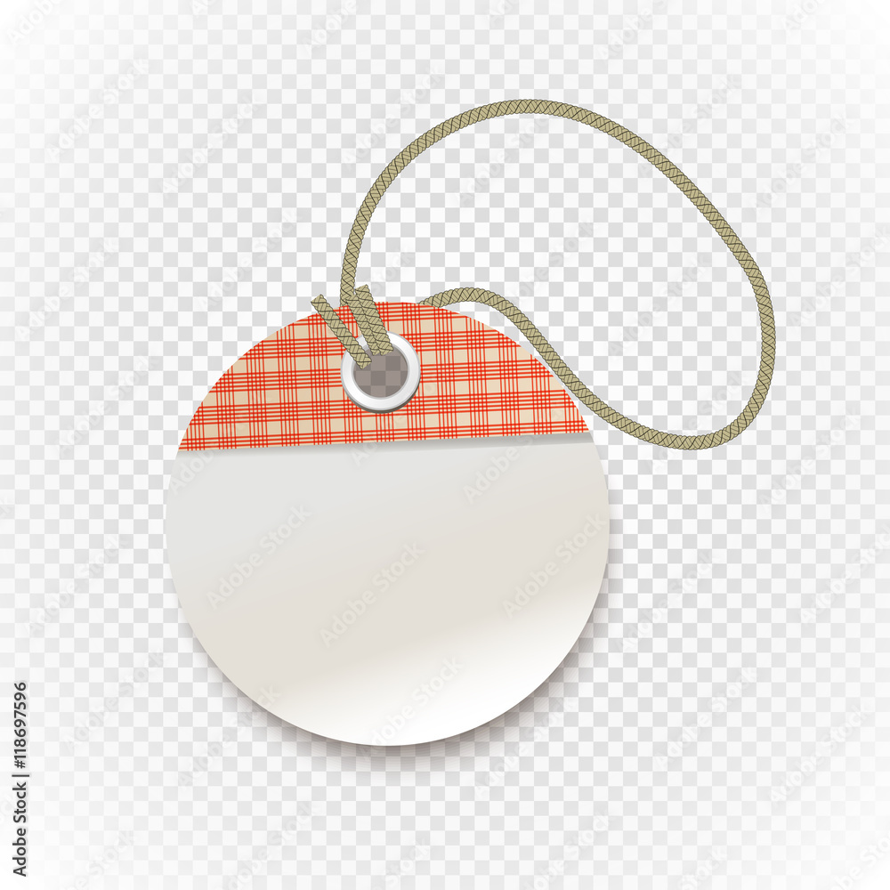 Poster checkered shopping tag with rope on transparent background. retr